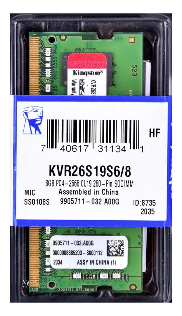Kingston DDR4 SODIMM 8GB 2666MHz CL19 1Rx16