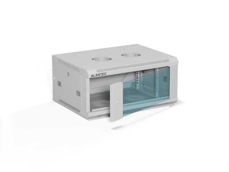 A-Lan ALANTEC Szafa wisząca 19" 4U 600x450, drzwi szklane, kolor szary, zmontowana, zdjęcie 1 z 3