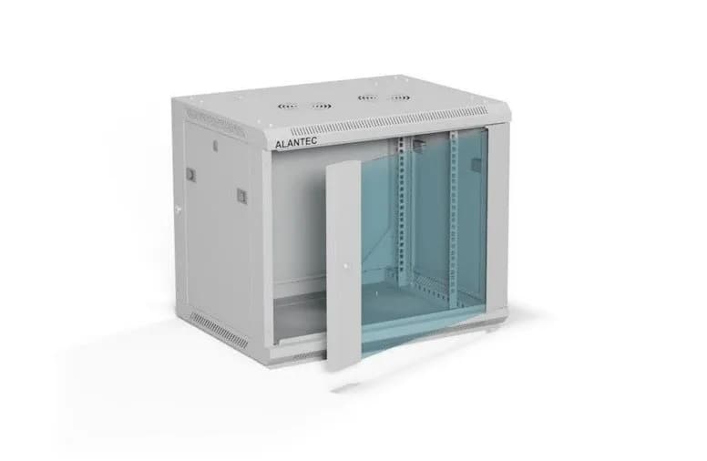 A-Lan ALANTEC Szafa wisząca 19" 9U 600x450, drzwi szklane, kolor szary, do samodzielnego, zdjęcie 1 z 3