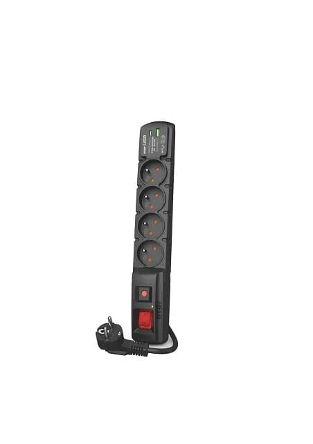 Acar Listwa przeciwprzepięciowa F4 USB A+C (szybka ładowarka) 5m ; czarny, zdjęcie 1 z 2
