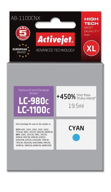 Activejet AB-1100CNX Tusz (zamiennik Brother LC1100C/980C; Supreme; 19,5 ml; niebieski). Drukuje