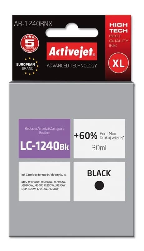 Activejet AB-1240BNX Tusz (zamiennik Brother LC1240BK/1220BK; Supreme; 30 ml; czarny)