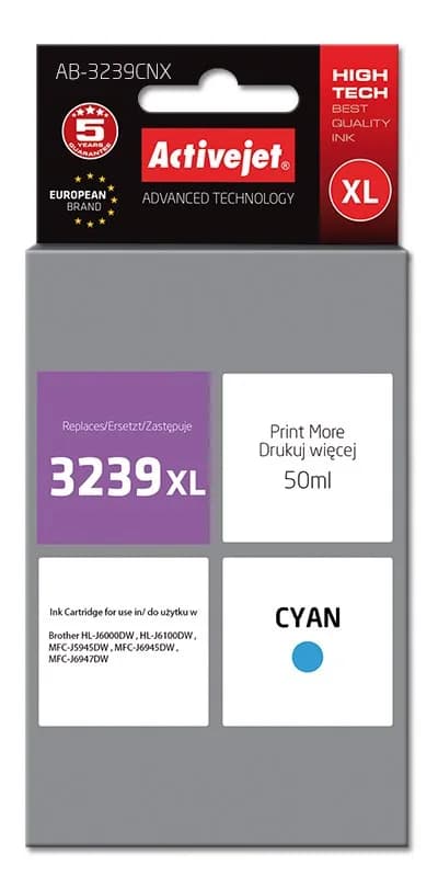 Activejet AB-3239CNX Tusz (zamiennik Brother LC3239XLC; Supreme; 50 ml; błękitny)