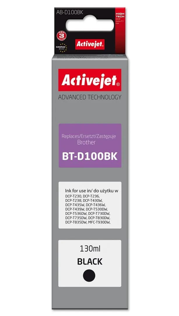 Activejet AB-D100Bk Buteleczka z tuszem z atramentem (zamiennik Brother BT-D100BK; Supreme; 130 ml