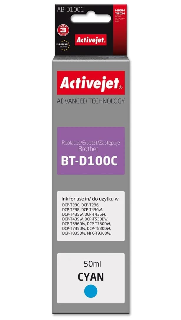 Activejet AB-D100C Buteleczka z tuszem z atramentem (zamiennik Brother BT-D100C; Supreme; 50 ml