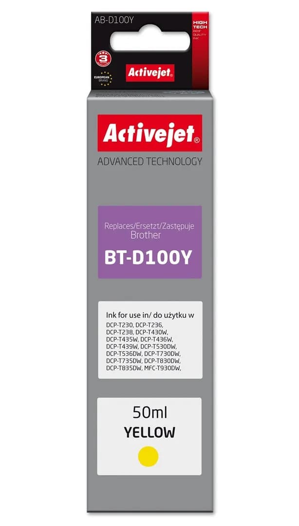 Activejet AB-D100Y Buteleczka z tuszem z atramentem (zamiennik Brother BT-D100Y; Supreme; 50 ml