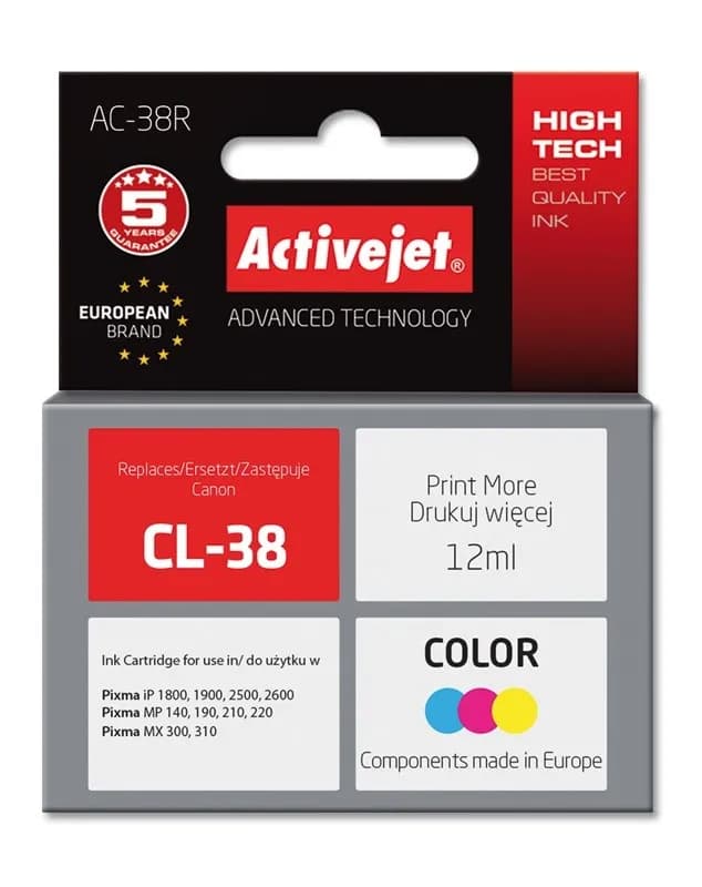 Activejet AC-38R Tusz (zamiennik Canon CL-38; Premium; 12 ml; kolor), zdjęcie 1 z 2