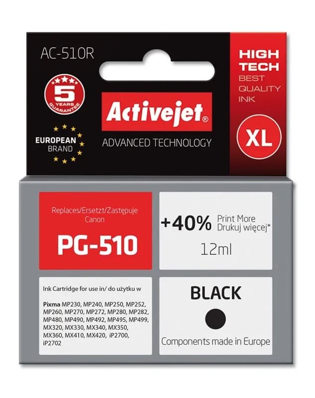 Activejet AC-510R Tusz (zamiennik Canon PG-510; Premium; 12 ml; czarny), zdjęcie 1 z 2