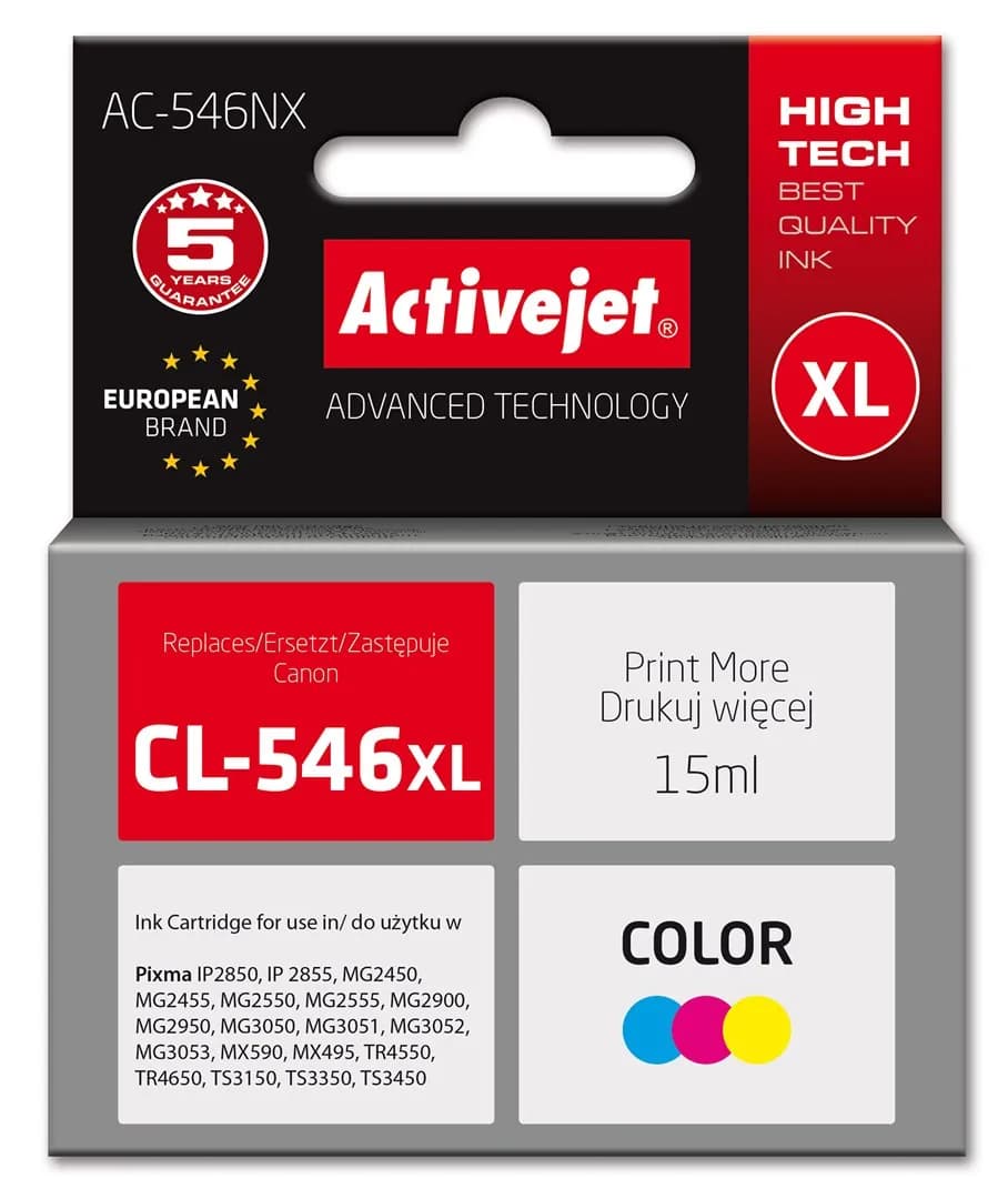 Activejet AC-546NX Tusz (zamiennik Canon CL-546XL; Supreme; 15 ml; kolor: czerwony, niebieski