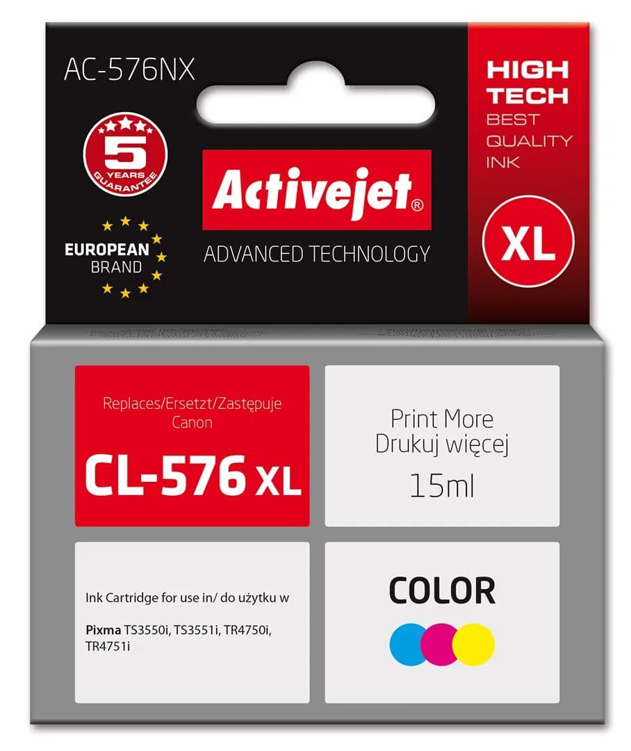 Activejet AC-576NX Tusz (zamiennik Canon CL-576XL; Supreme; 15 ml; kolor: niebieski, żółty