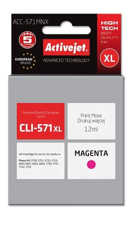 Activejet ACC-571MNX Tusz (zamiennik Canon CLI-571XLM; Supreme; 12 ml; czerwony), zdjęcie 1 z 2