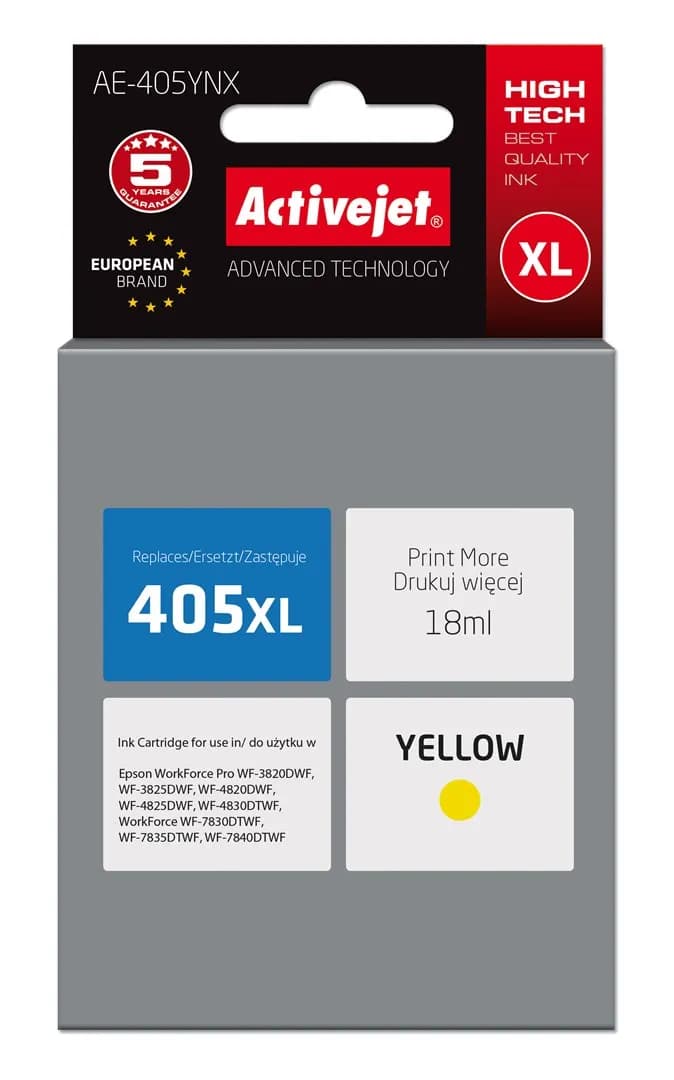 Activejet AE-405YNX Tusz (zamiennik Epson 405XL C13T05H44010; Supreme; 18ml; żółty), zdjęcie 1 z 2