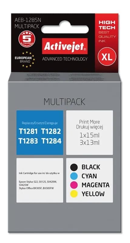 Activejet AEB-1285N Tusz (zamiennik Epson T1281, T1282, T1283, T1284; Supreme; 1 x 15 ml, 3 x 13 ml