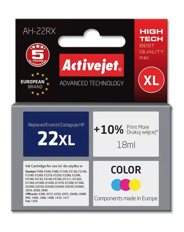 Activejet AH-22RX Tusz (zamiennik HP 22XL C9352A; Premium; 18 ml; kolor), zdjęcie 1 z 2