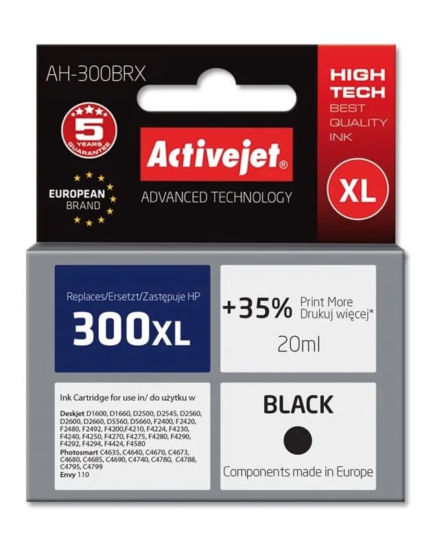 Activejet AH-300BRX Tusz (zamiennik HP 300XL CC641EE; Premium; 20 ml; czarny), zdjęcie 1 z 2