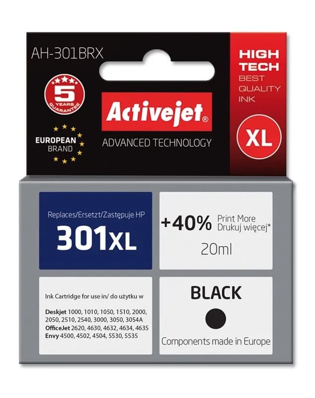 Activejet AH-301BRX Tusz (zamiennik HP 301XL CH563EE; Premium; 20 ml; czarny), zdjęcie 1 z 2