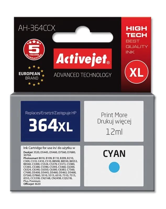 Activejet AH-364CCX Tusz (zamiennik HP 364XL CB323EE; Premium; 12 ml; niebieski), zdjęcie 1 z 2