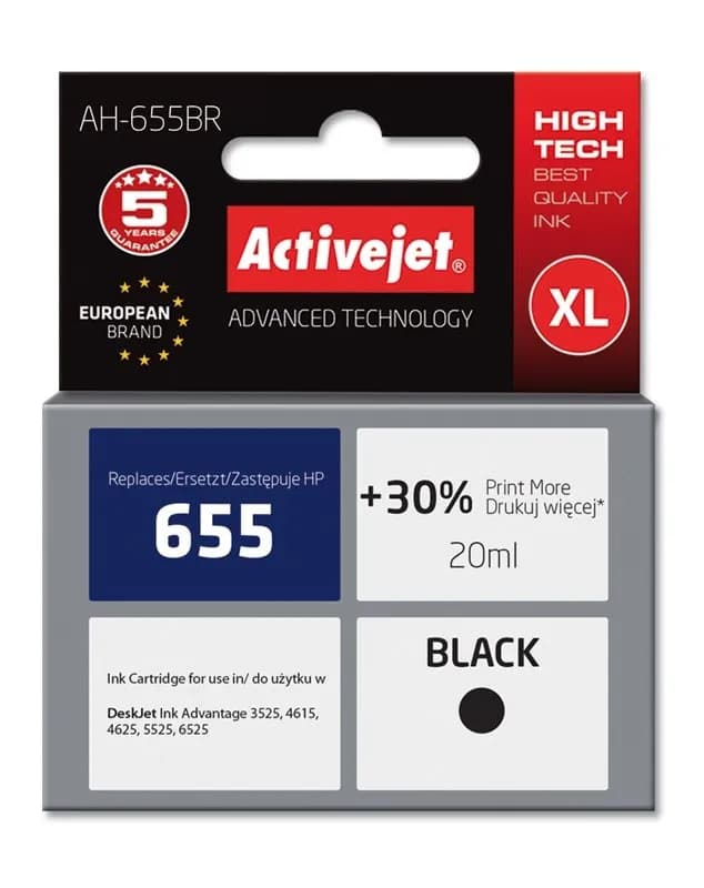 Activejet AH-655BR Tusz (zamiennik HP 655 CZ109AE; Premium; 20 ml; czarny), zdjęcie 1 z 2