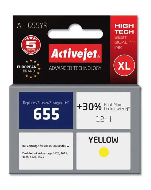 Activejet AH-655YR Tusz (zamiennik HP 655 CZ112AE; Premium; 12 ml; żółty), zdjęcie 1 z 2