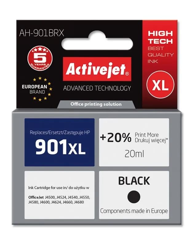 Activejet AH-901BRX Tusz (zamiennik HP 901XL CC654AE; Premium; 20 ml; czarny), zdjęcie 1 z 2