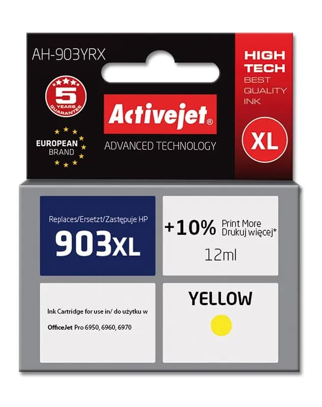 Activejet AH-903YRX Tusz (zamiennik HP 903XL T6M11AE; Premium; 12 ml; żółty), zdjęcie 1 z 2