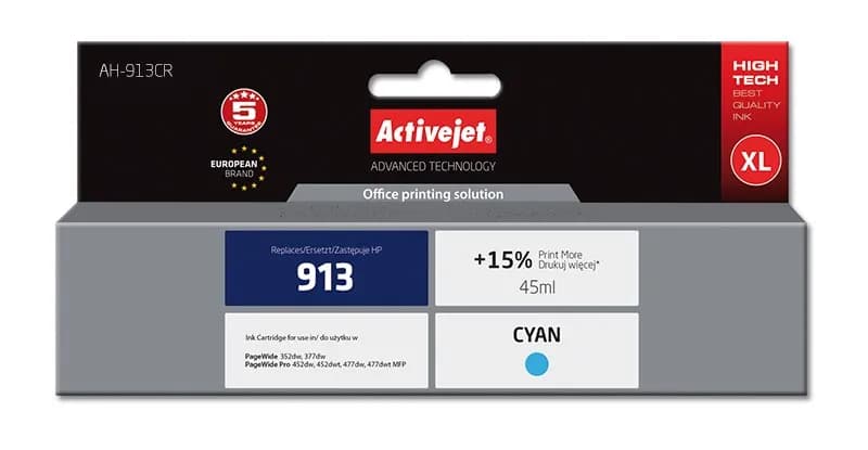 Activejet AH-913CR Tusz (zamiennik HP 913 F6T77AE; Premium; 45 ml; niebieski), zdjęcie 1 z 2