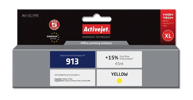 Activejet AH-913YR Tusz (zamiennik HP 913 F6T79AE; Premium; 45 ml; żółty), zdjęcie 1 z 2
