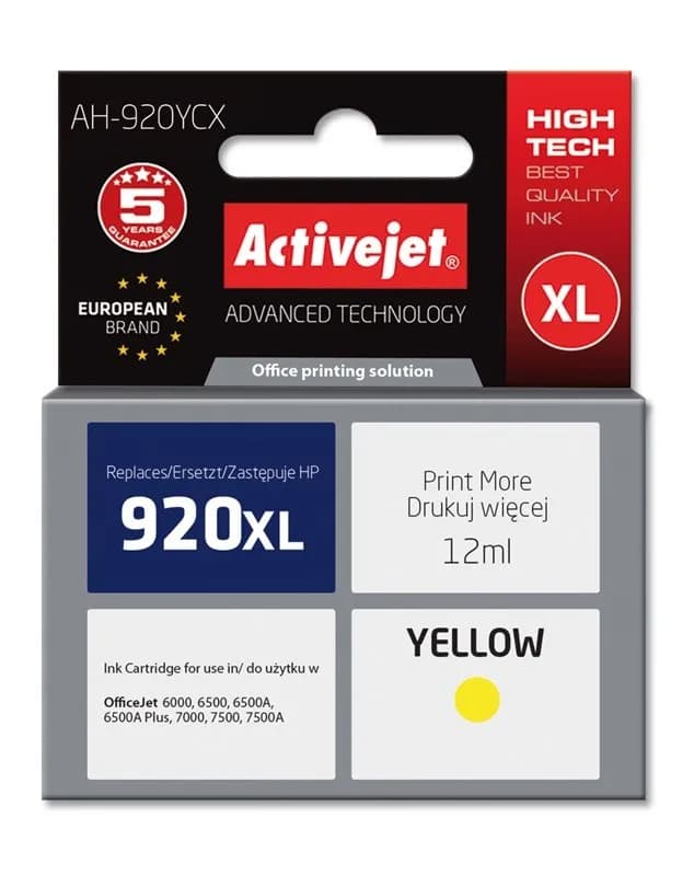Activejet AH-920YCX Tusz (zamiennik HP 920XL CD974AE; Premium; 12 ml; żółty), zdjęcie 1 z 2
