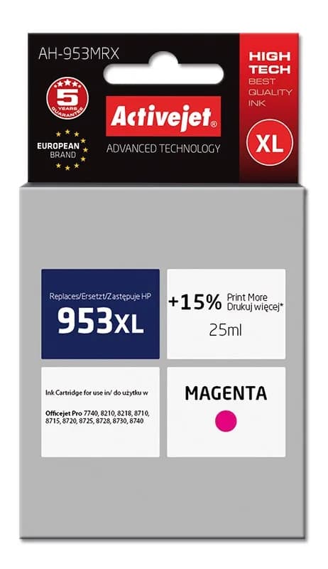 Activejet AH-953MRX Tusz (zamiennik HP 953XL F6U17AE; Premium; 25 ml; czerwony), zdjęcie 1 z 2