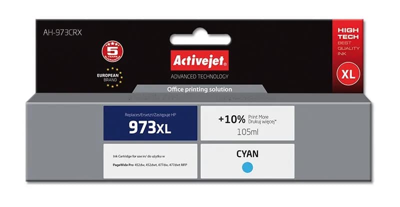 Activejet AH-973CRX Tusz (zamiennik HP 973XL F6T81AE; Premium; 105 ml; niebieski), zdjęcie 1 z 2
