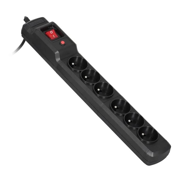 Activejet Listwa przeciwprzepięciowa COMBO 6gn/5m/cz (10A; 2300W) 5m; kolor czarny, zdjęcie 1 z 3