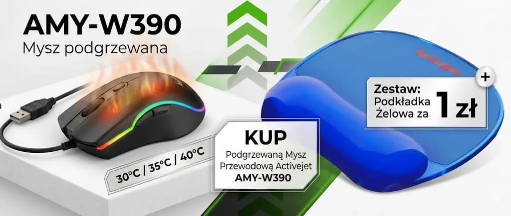 Activejet mysz Podgrzewana AMY-W390 + podkładka pod mysz czarna żelowa za 1 zł