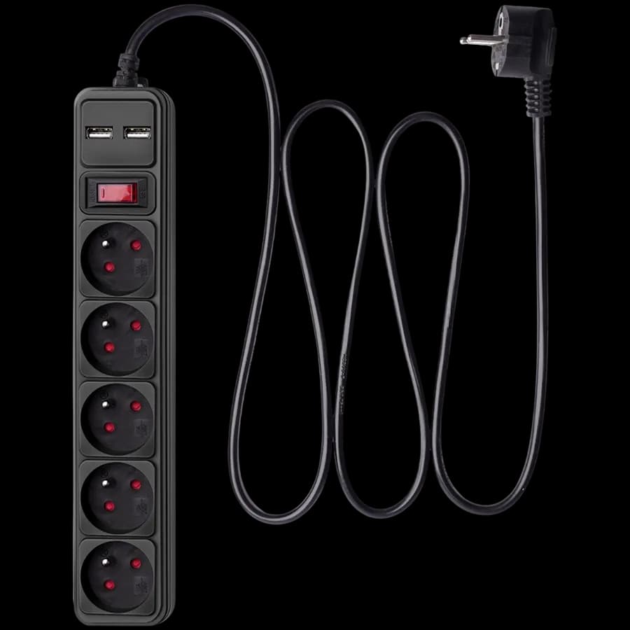 Akyga Listwa przeciwprzepięciowa Akyga AK-SP-05U 5 gniazd CEE 7/5 (Typ E) 2x USB-A 1.8 m