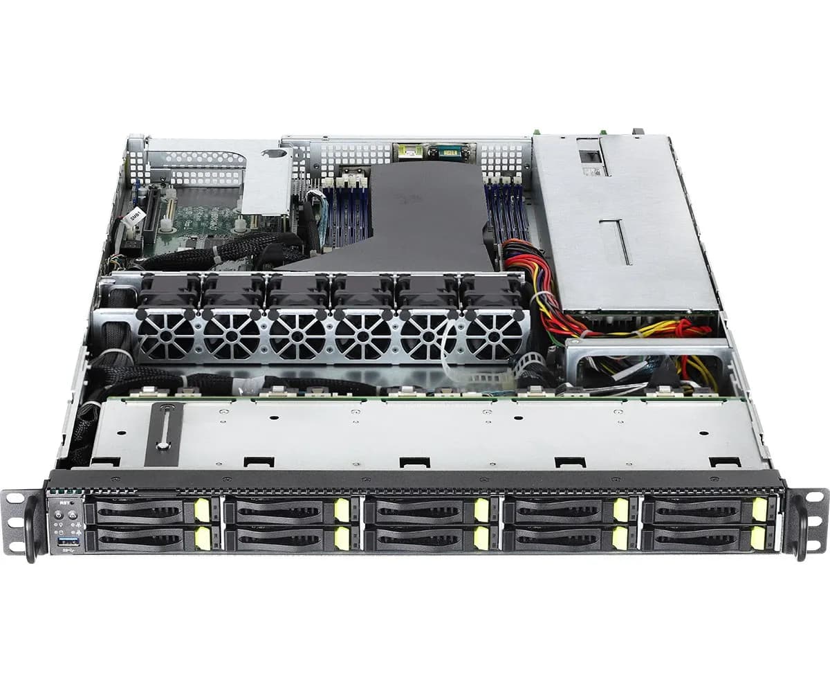 ASRock Platforma Rack (1U) AMD Epyc 7002 (10xSFF, 2x10GbE, OCP Mezz., Red.PSU, IPMI), zdjęcie 1 z 3