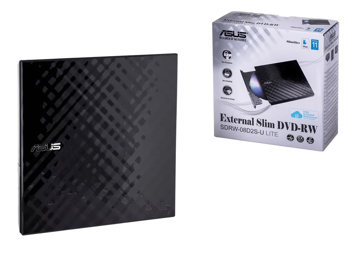 ASUS DVD-REC SDRW-08D2S-U LITE USB SLIM CZARNY BOX, zdjęcie 1 z 11