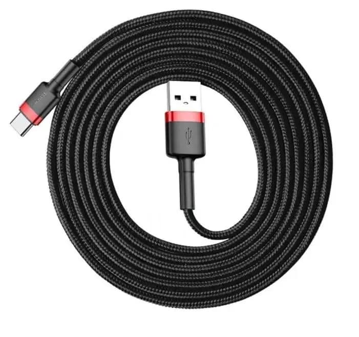 Baseus Cafule Cable wytrzymały nylonowy kabel przewód USB, USB-C QC3.0 2A 3M czarno-czerwony