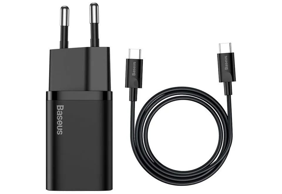 Baseus ŁADOWARKA SIECIOWA Z KABLEM USB-C DO USB-C TZCCSUP-L01 SUPER SI 1C 25W CZARNA, zdjęcie 1 z 2