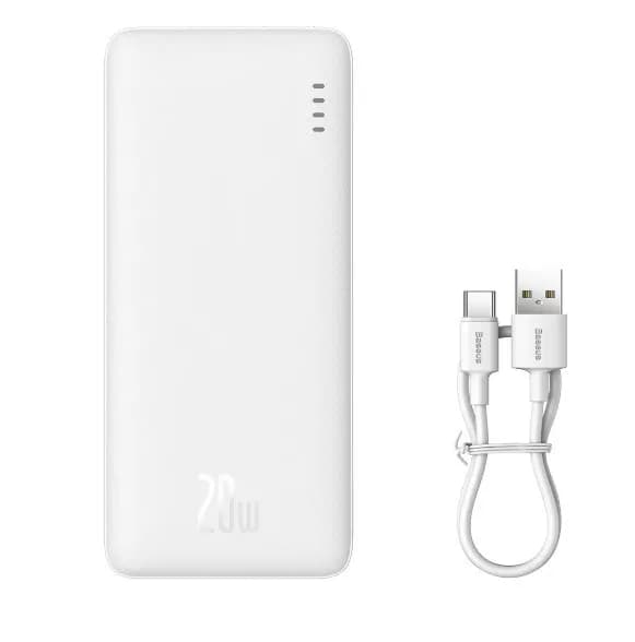 Baseus Powerbank Airpow 20W 10000mAh z kablem Simple Series USB-A - USB-C 30 cm - biały, zdjęcie 1 z 4