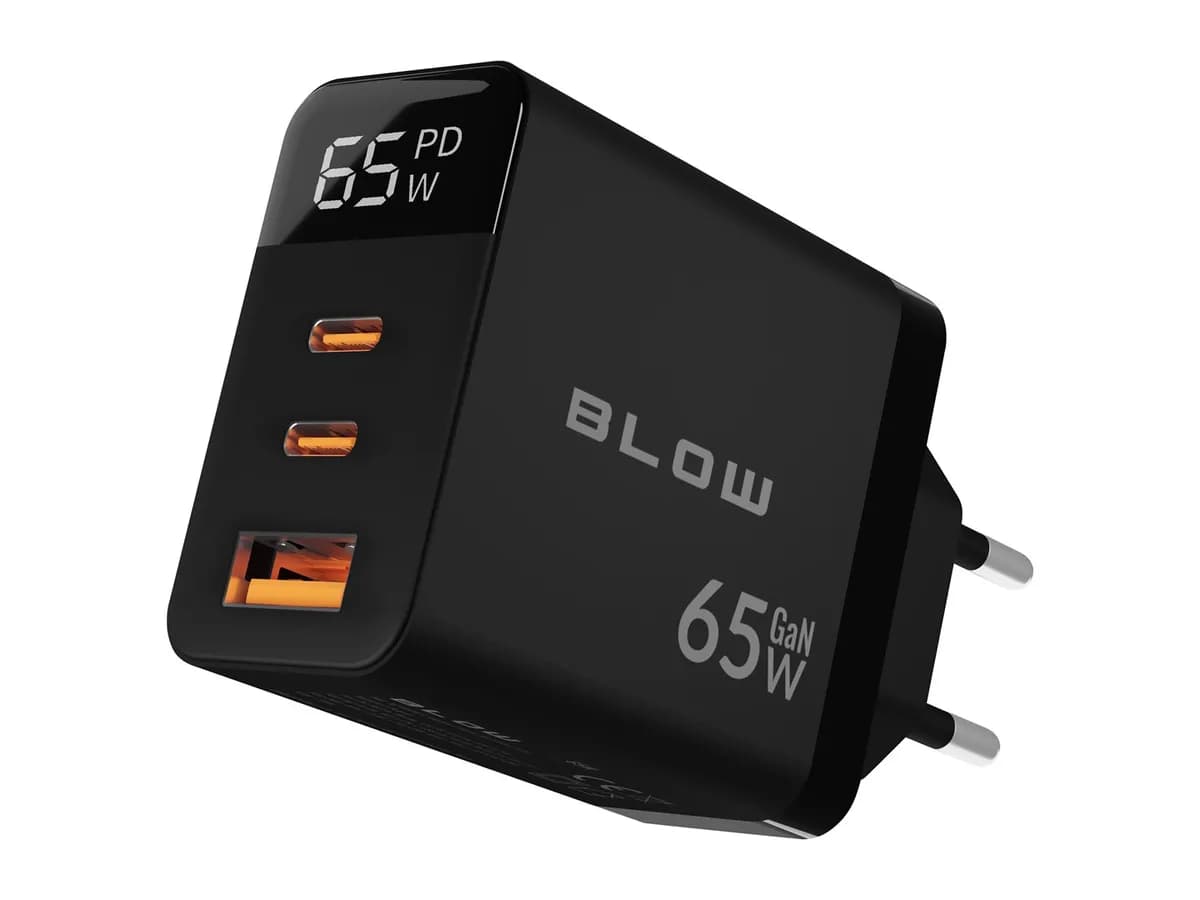 Blow ŁADOWARKA SIECIOWA LCD GNIAZDO USB + USB-CX2 PD 65W GAN CZARNA WATOMIERZ, zdjęcie 1 z 6