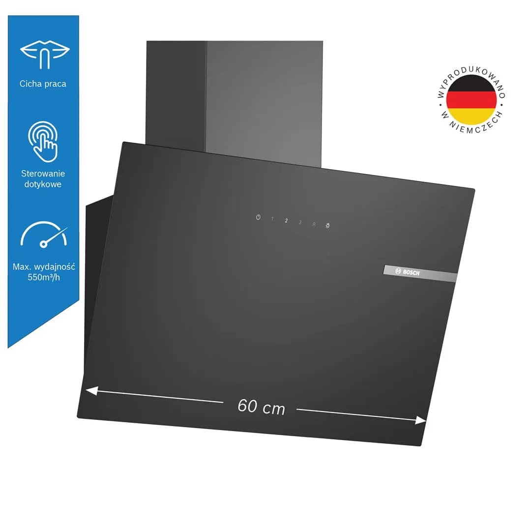 Bosch Okap kominowy DWK65DK60 Serie 2 60 cm | 550 m3/h | TouchControl | LED | czarny, zdjęcie 1 z 6
