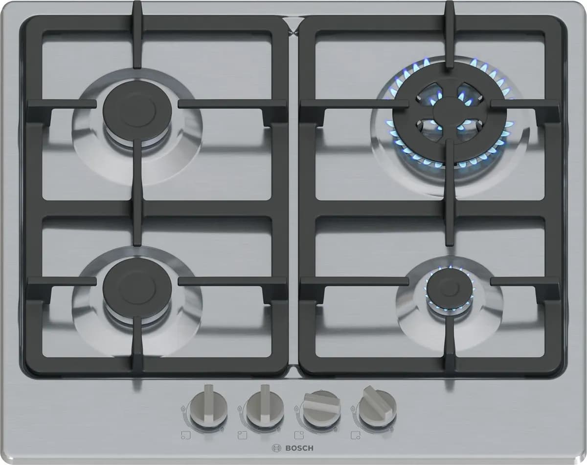 Bosch Płyta gazowa PGH6B5K90 Serie 4 60 cm | 4 palniki | palnik WOK | zapłon elektryczny | stal, zdjęcie 1 z 6