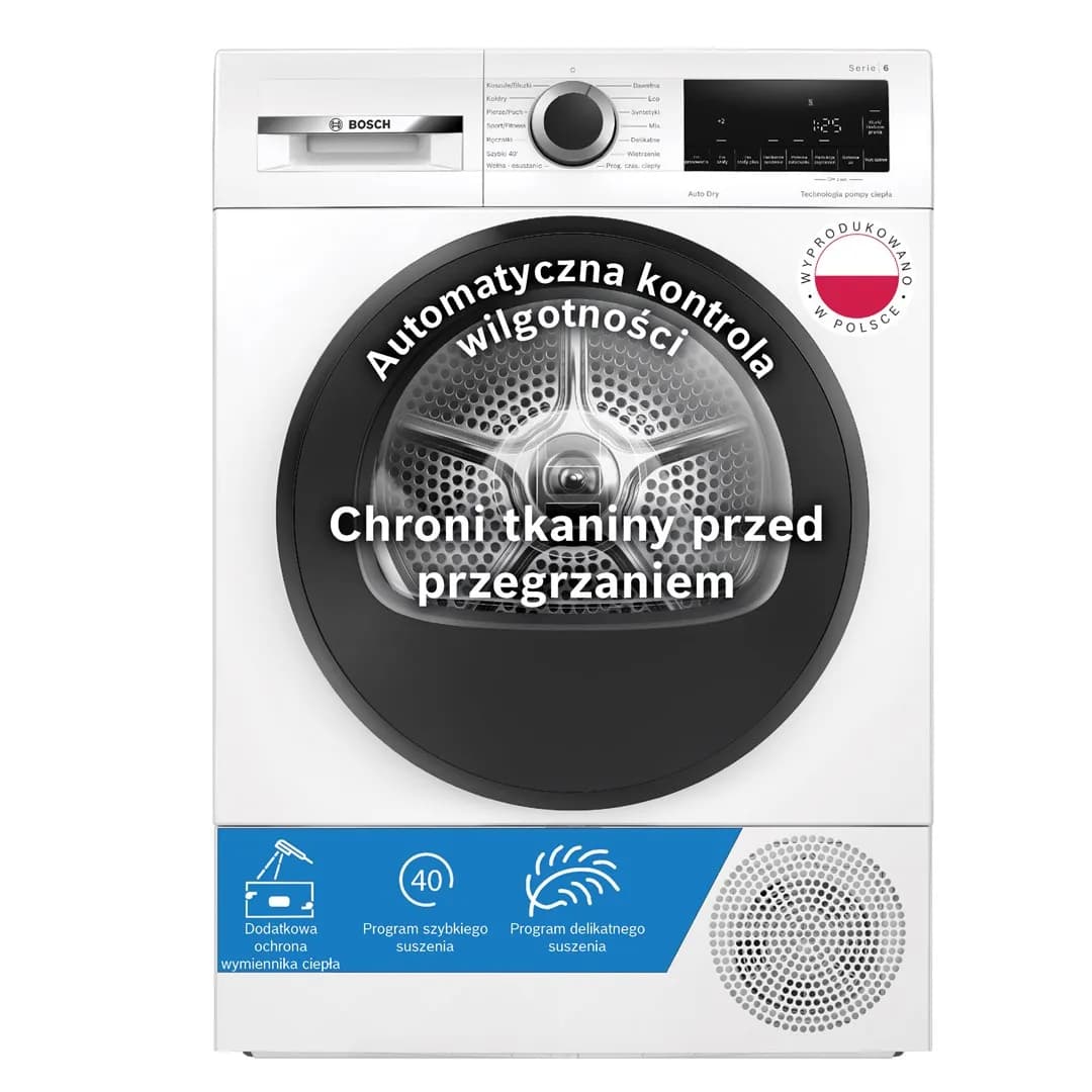Bosch Suszarka WQG241ALPL z pompą ciepła, 9kg, klasa D, 64dB, AutoDry, zdjęcie 1 z 12
