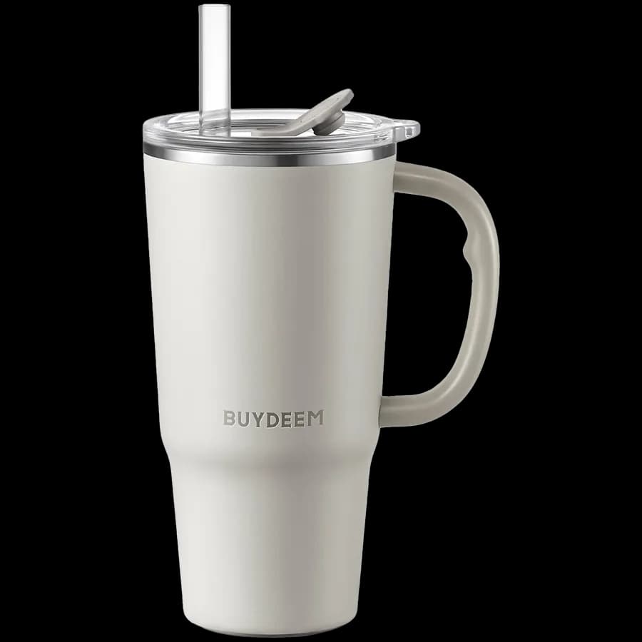 Buydeem Kubek termiczny ze słomką 700 ml, DS57, Oat White