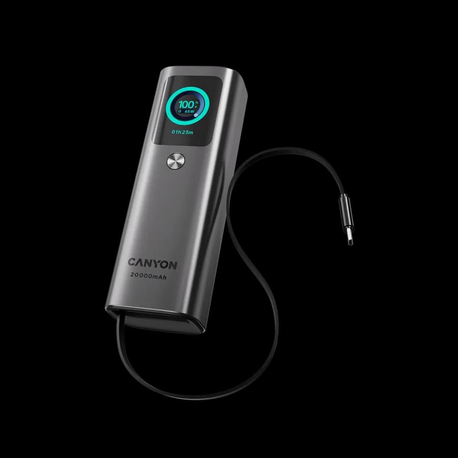 Canyon Built-in cable power bank OnPower 265 20000mAh 165W Aluminium Dark grey, zdjęcie 1 z 3