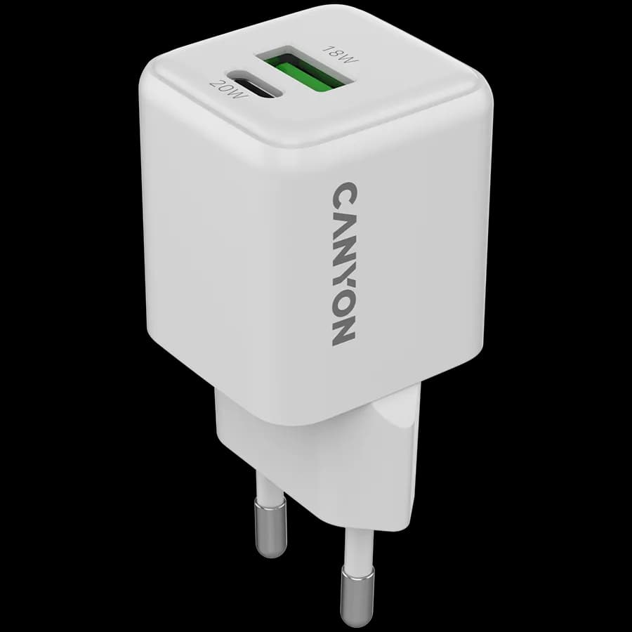 Canyon Ładowarka sieciowa CU20AC GaN 20W 1xPD 1xQC EU Biała, zdjęcie 1 z 5