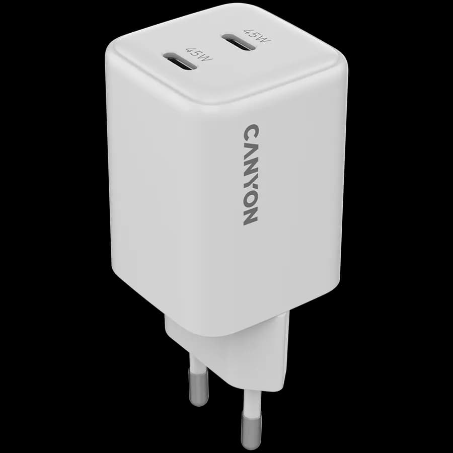 Canyon Ładowarka sieciowa CU45CC GaN 45W 2xPD EU Biała, zdjęcie 1 z 5