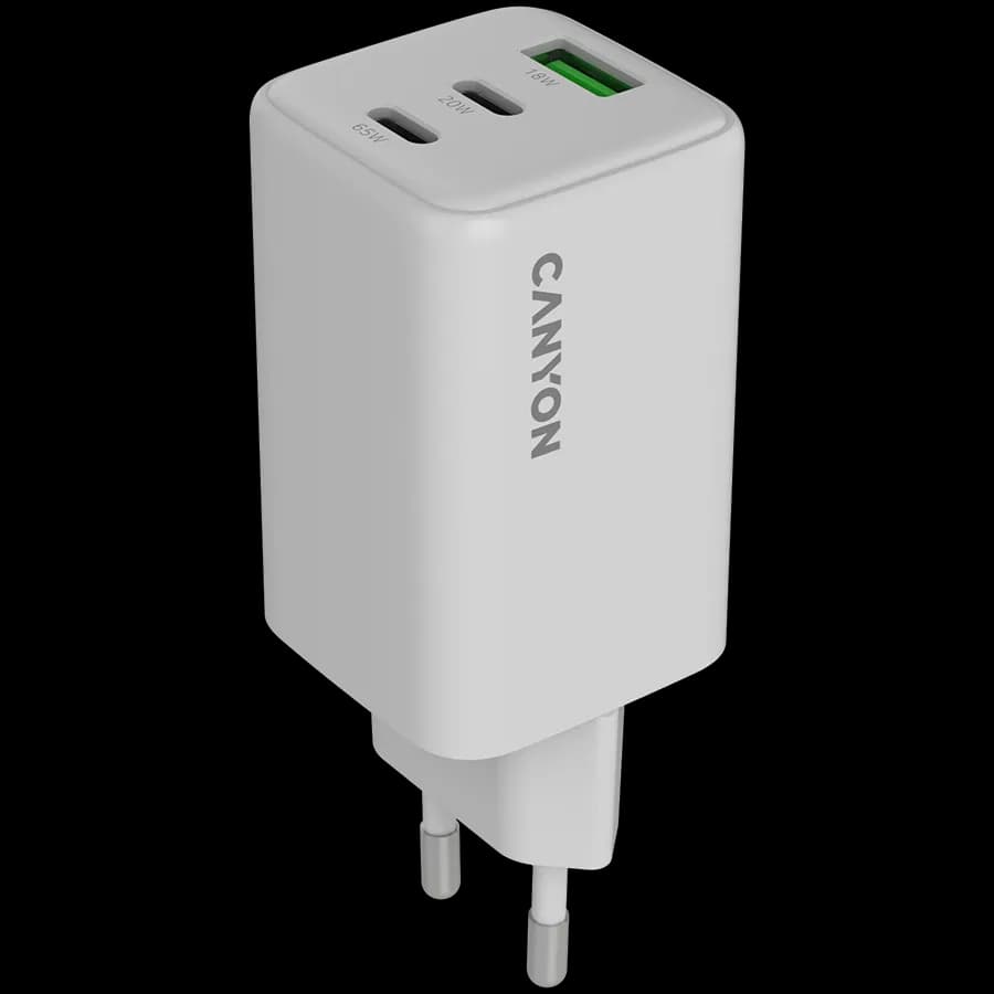 Canyon Ładowarka sieciowa CU65ACC GaN 65W 2xPD 1xQC EU Biała, zdjęcie 1 z 5