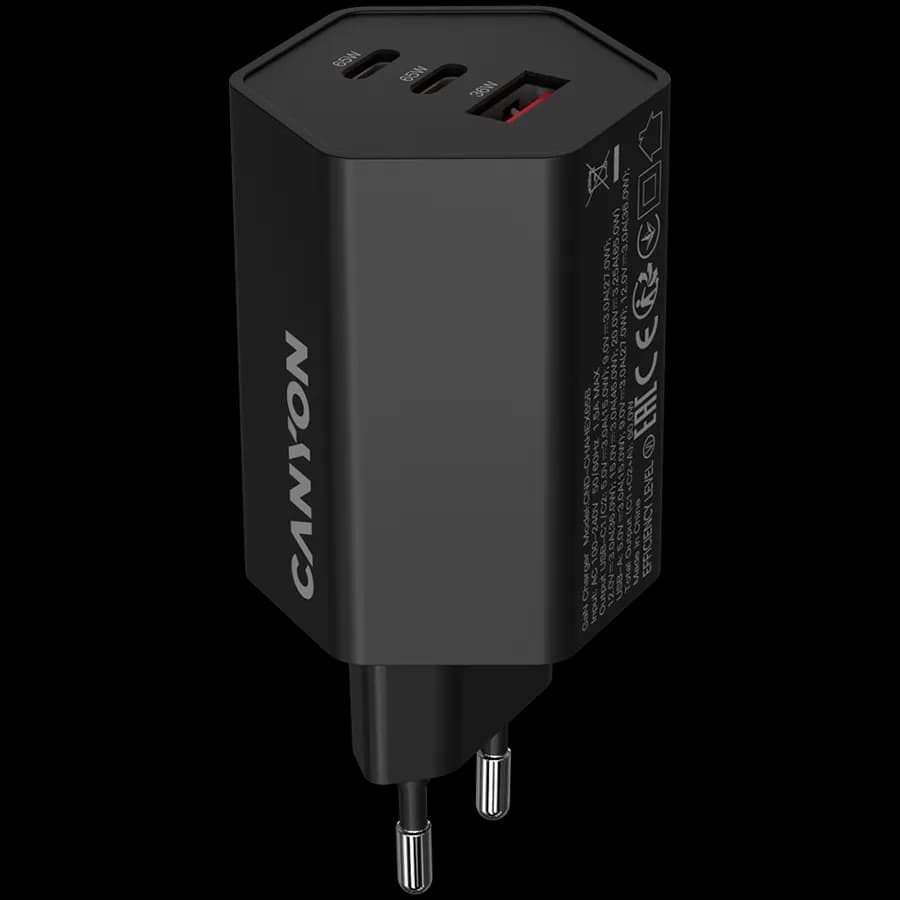 Canyon Ładowarka sieciowa HEXAGON 65 GaN 65W 2xPD 1xQC EU Czarna, zdjęcie 1 z 4