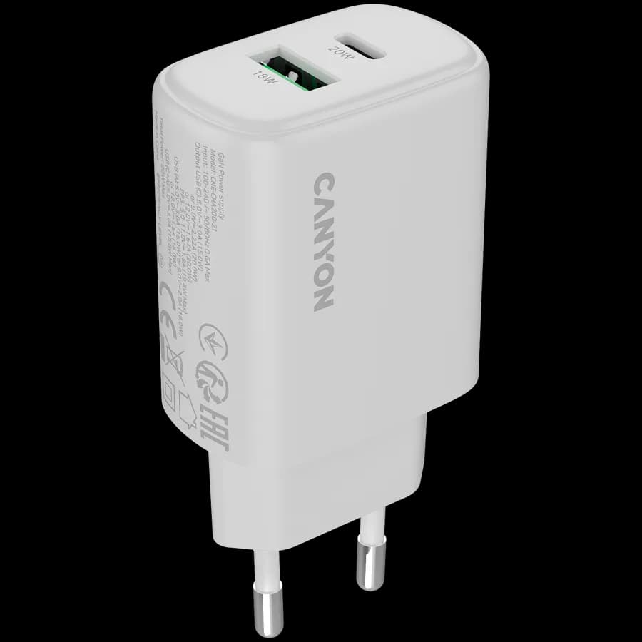 Canyon Ładowarka sieciowa OnCharge 200 20W 1xPD 1xQC EU Biała, zdjęcie 1 z 5