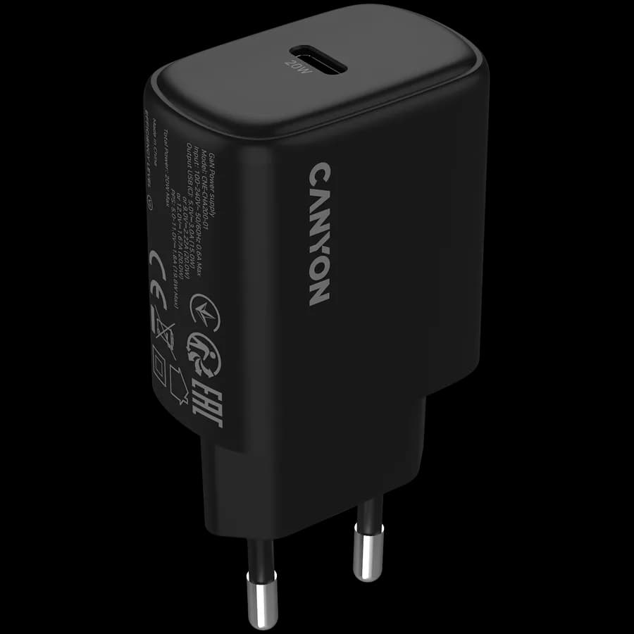 Canyon Ładowarka sieciowa OnCharge 200 20W 1xPD EU Czarna, zdjęcie 1 z 5